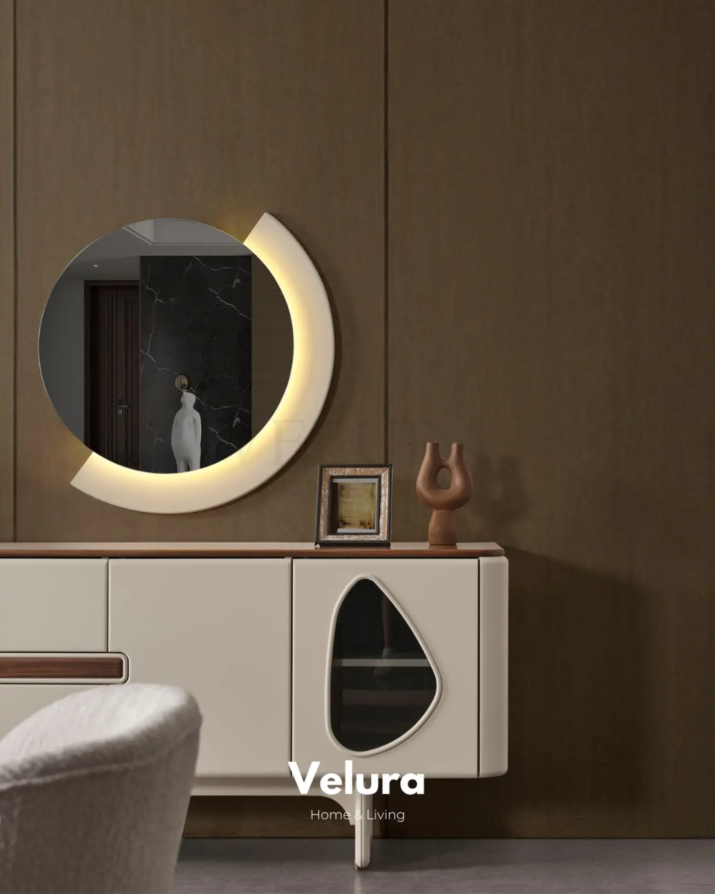 Enna Ekru Konsol modern ekru ceviz renkli aynalı konsol modeli