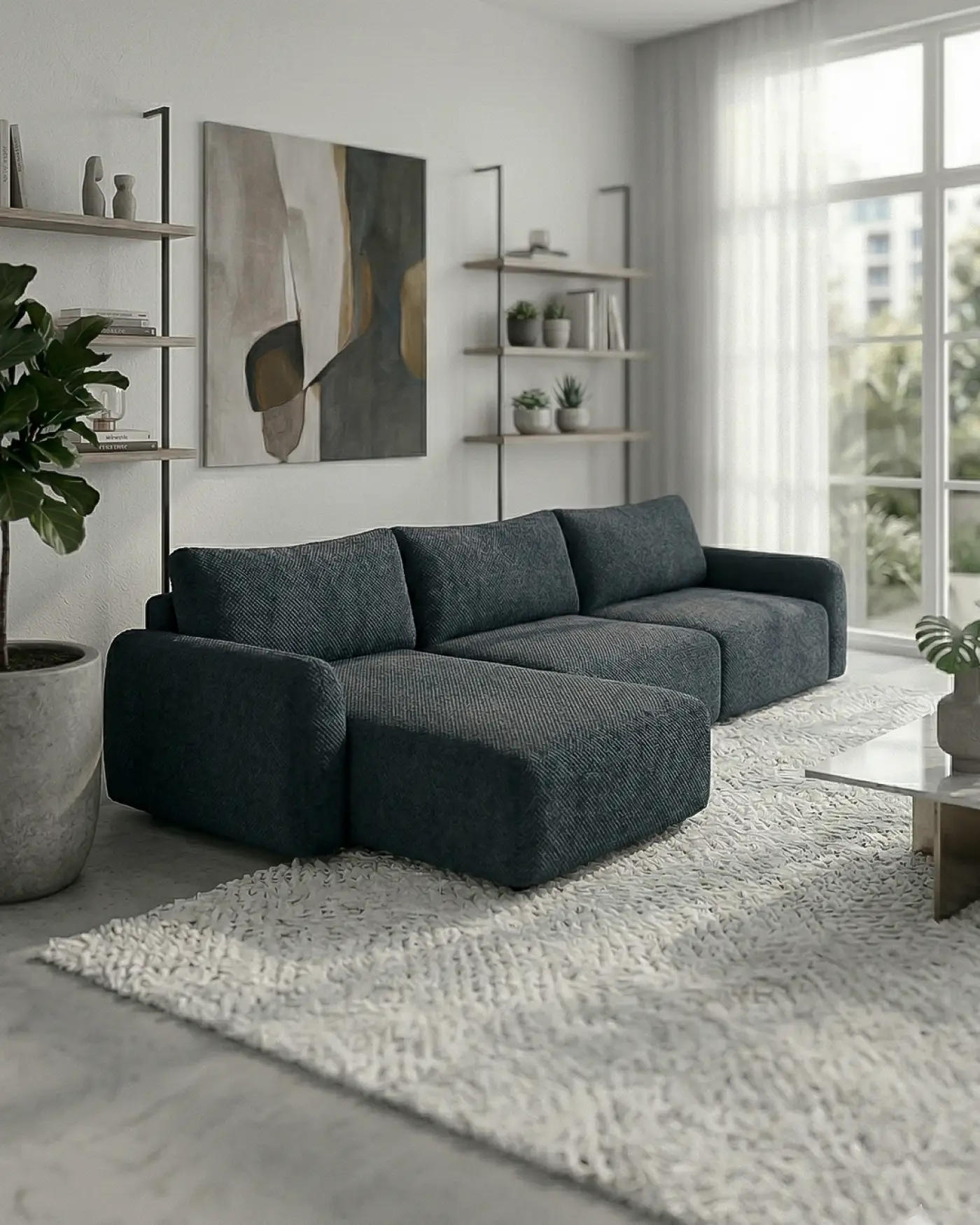 Enzo gece mavisi uzanmalı köşe takımı modern tasarım ve konfor