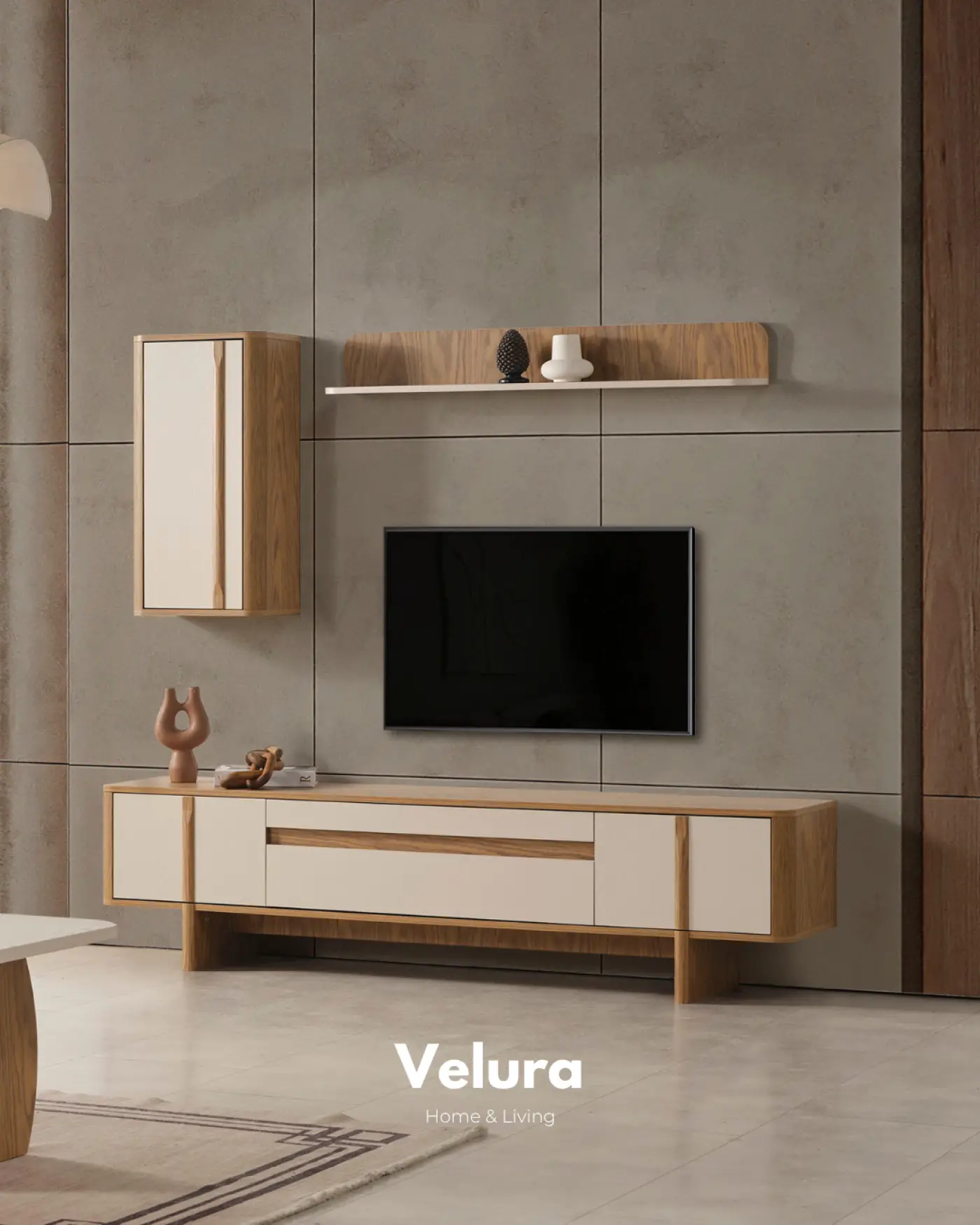 Eylül Tv Ünitesi Naturel ve Krem modern salon tv ünitesi