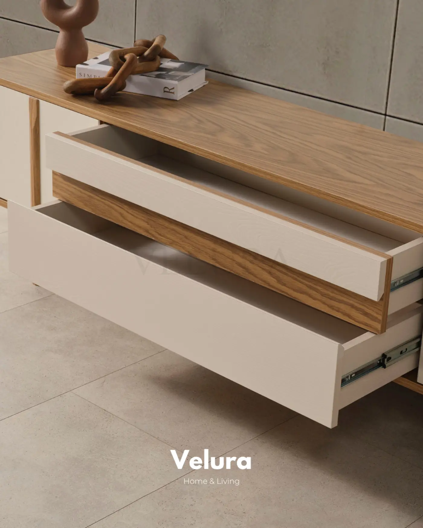Eylül Tv Ünitesi Naturel ve Krem modern salon tv ünitesi