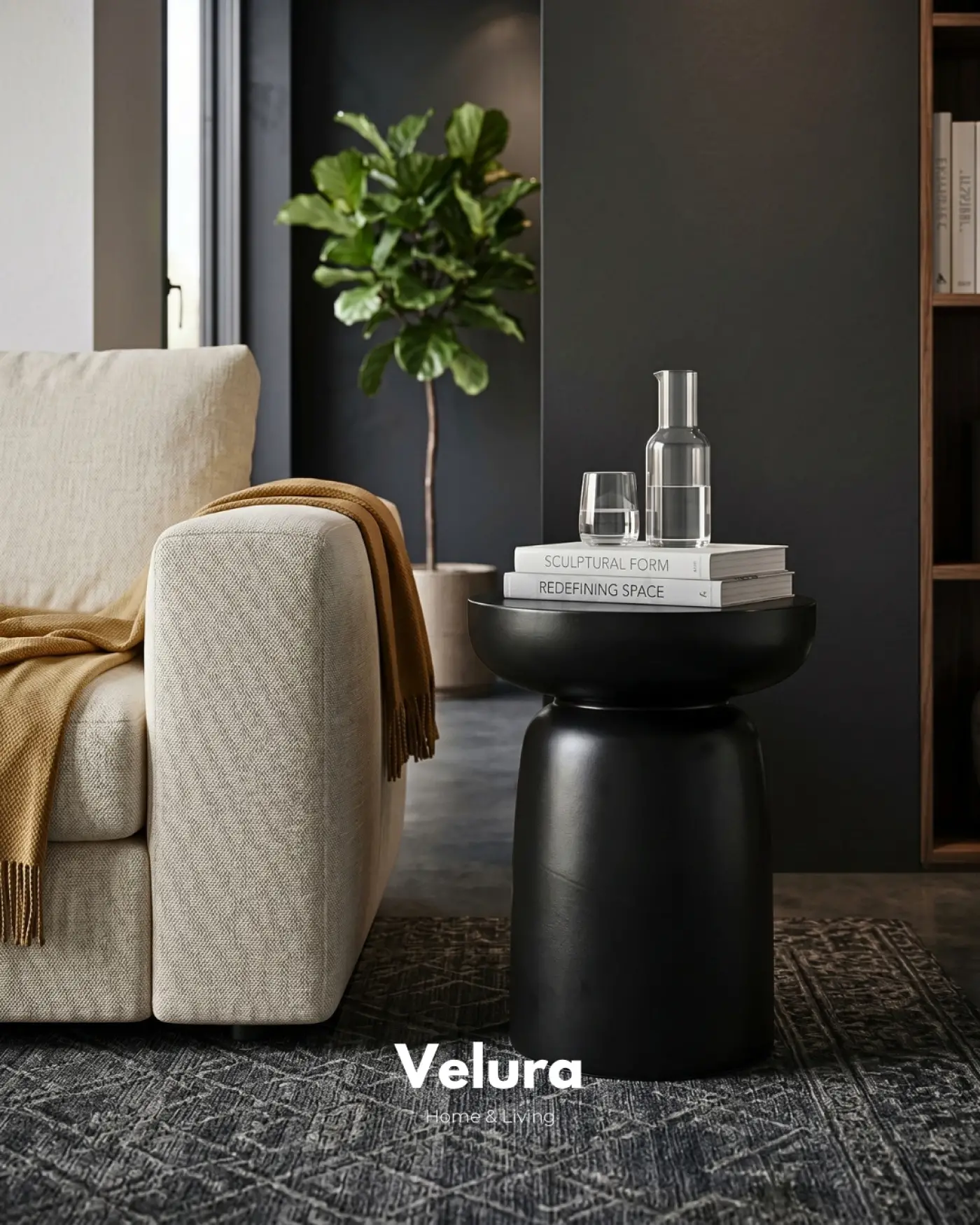 Fargo Mantar Form Yan Sehpa (45x45x60 cm) – Siyah Siyah renk Fargo mantar form yan sehpa 45x45x60