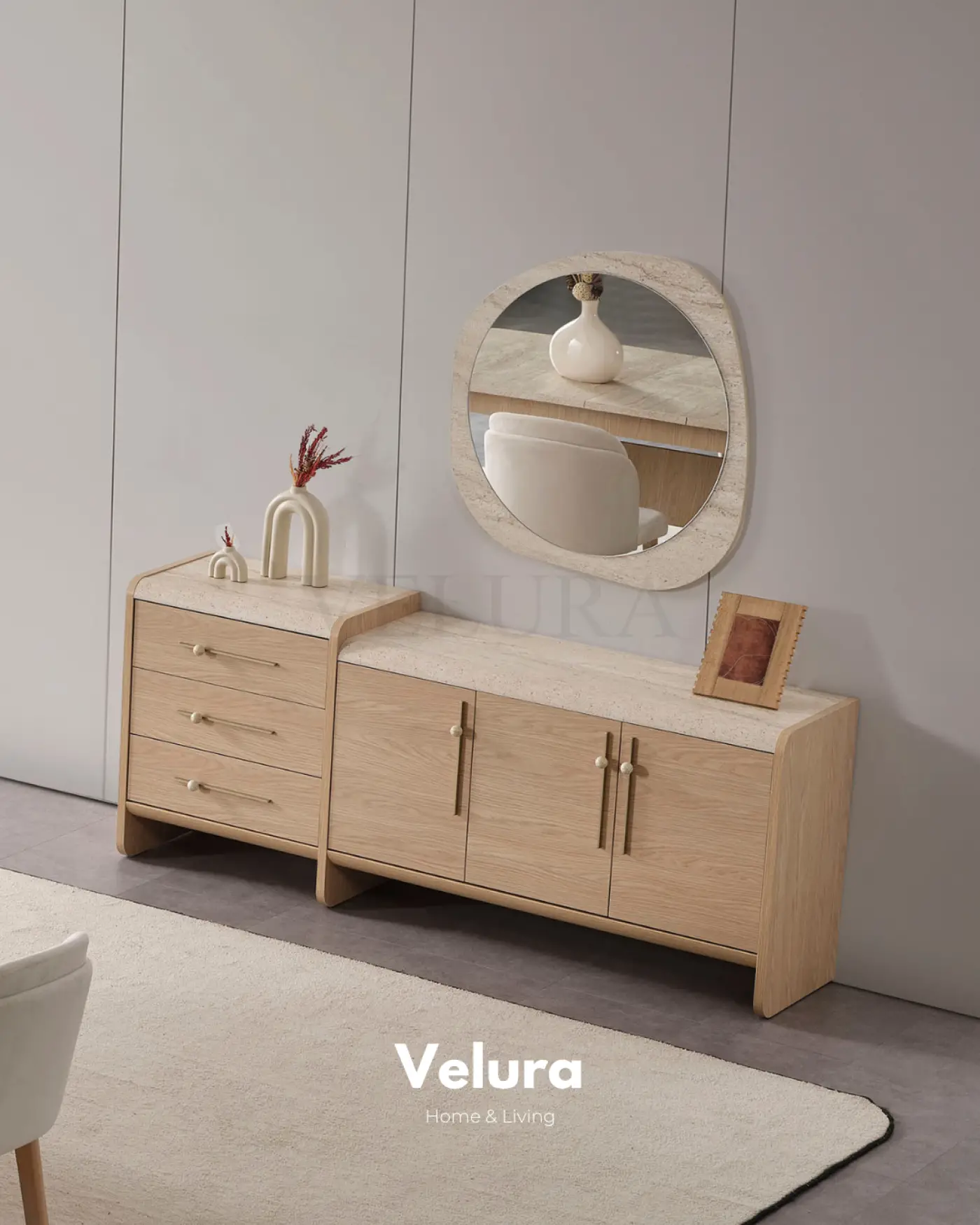 Defne Konsol Naturel Meşe traverten desenli modern konsol modeli