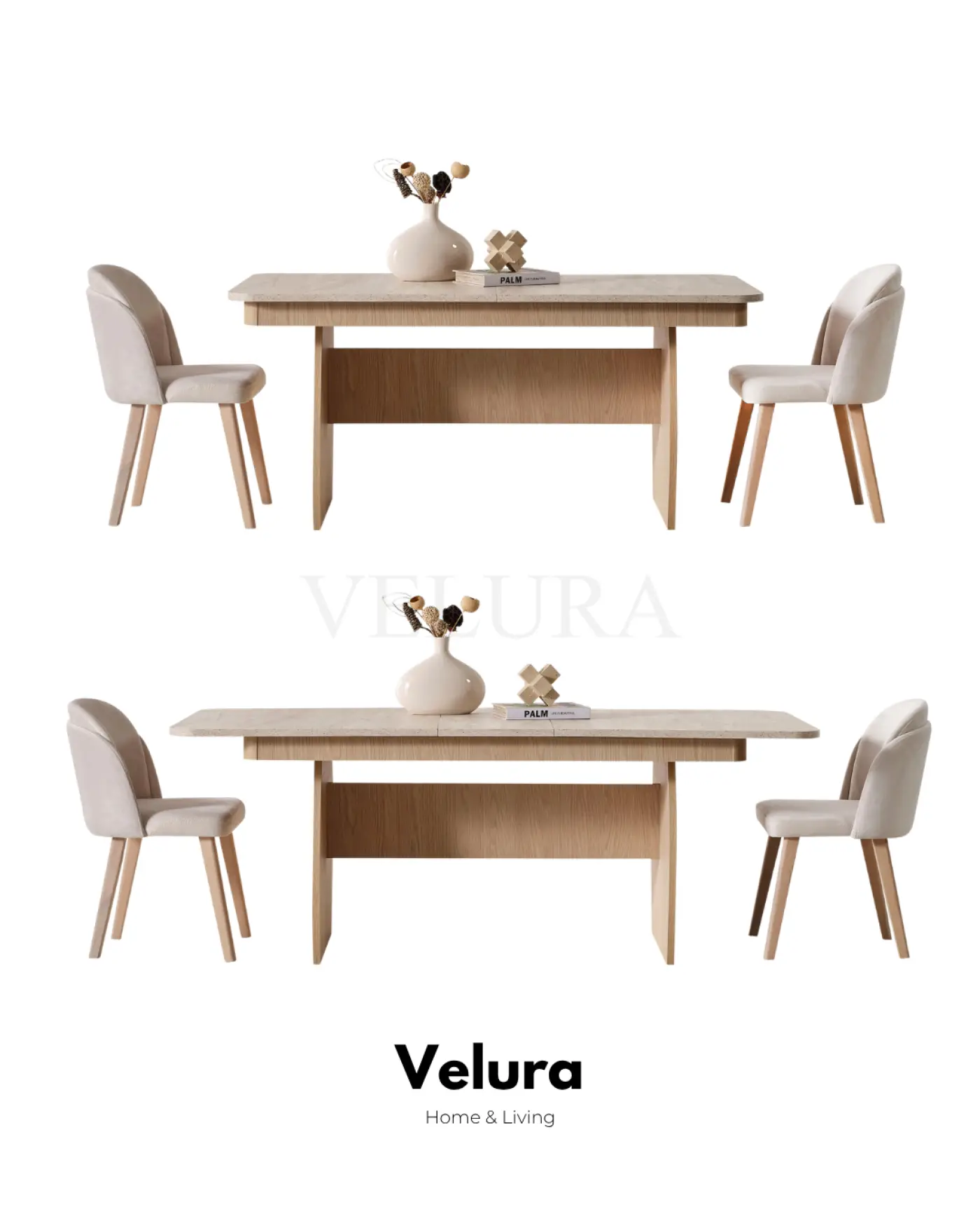 Defne Yemek Masası Natural Meşe traverten desenli açılır yemek masası