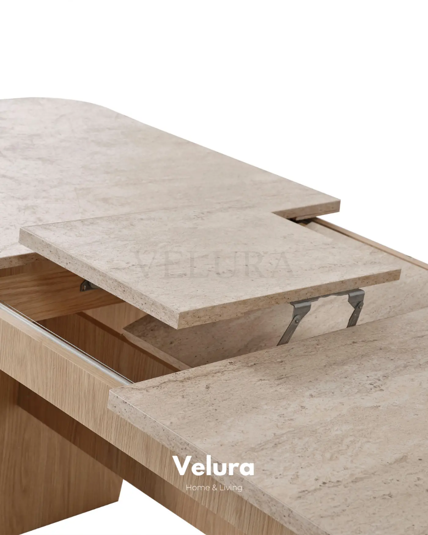 Defne Yemek Masası Natural Meşe traverten desenli açılır yemek masası