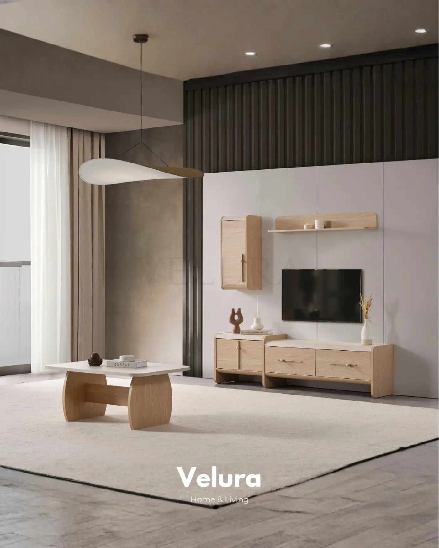 Defne Tv Ünitesi Natural Meşe traverten desenli modern tv ünitesi