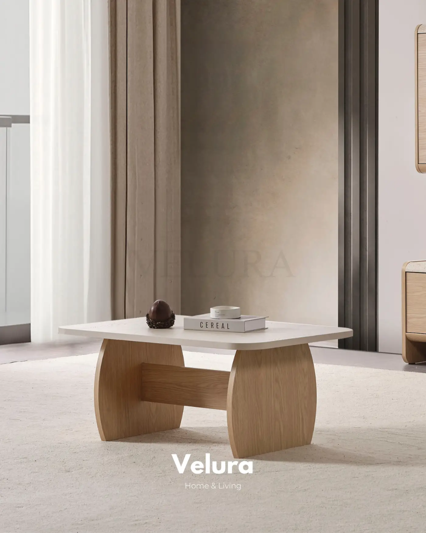 Defne Orta Sehpa Naturel Meşe traverten desenli modern sehpa