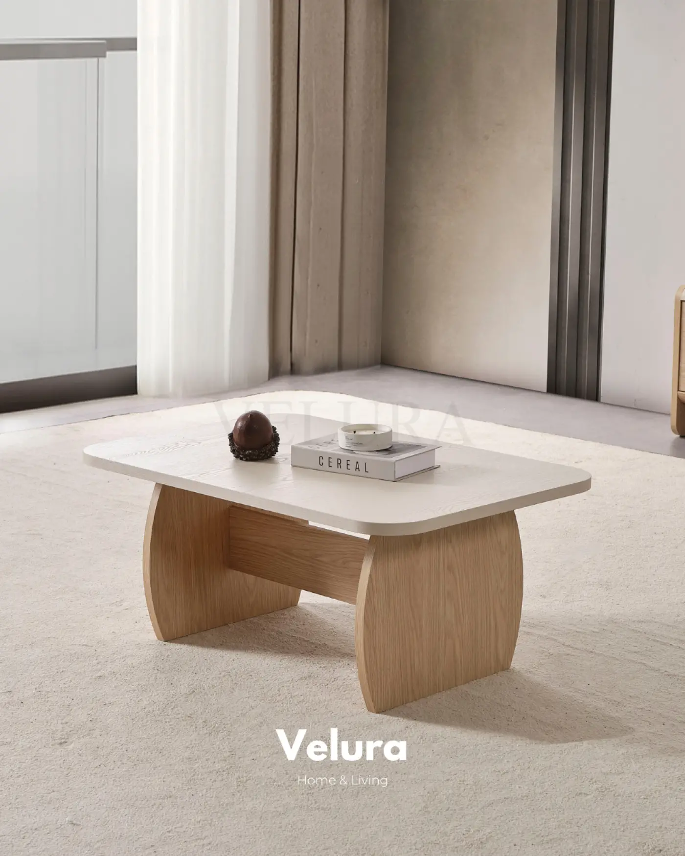 Defne Orta Sehpa Naturel Meşe traverten desenli modern sehpa