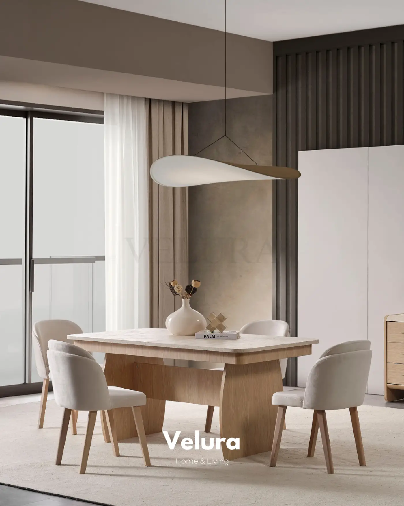 Defne Yemek Masası Natural Meşe traverten desenli açılır yemek masası