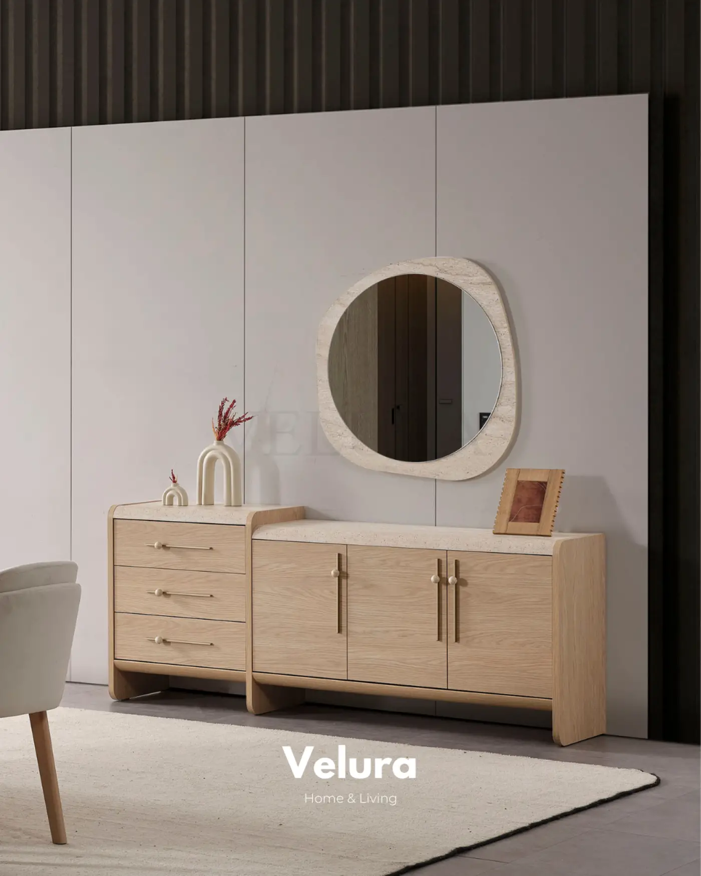 Defne Konsol Naturel Meşe traverten desenli modern konsol modeli