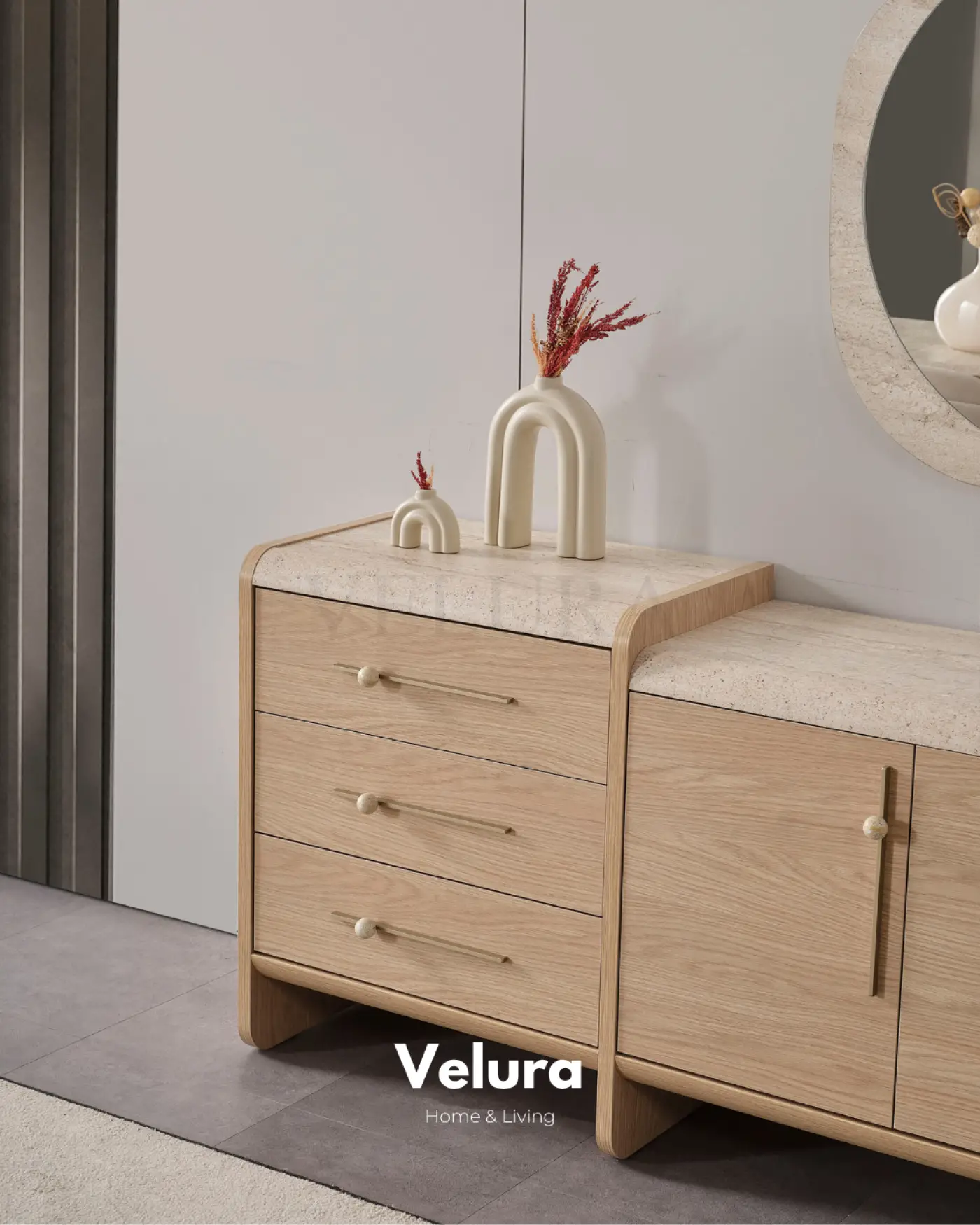 Defne Konsol Naturel Meşe traverten desenli modern konsol modeli