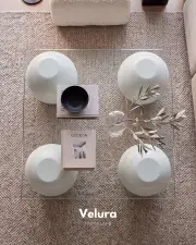Küre Orta Sehpa - 41cm Beyaz Top - Kare - Şeffaf Cam