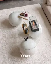 Fiber Beyaz Küre & Top Cam Orta Sehpa (120x41x70)