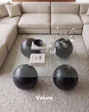 Küre Orta Sehpa - 41cm Siyah Top - Kare - Şeffaf Cam