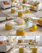 Küre Orta Sehpa - Sarı - Kare - Şeffaf Cam