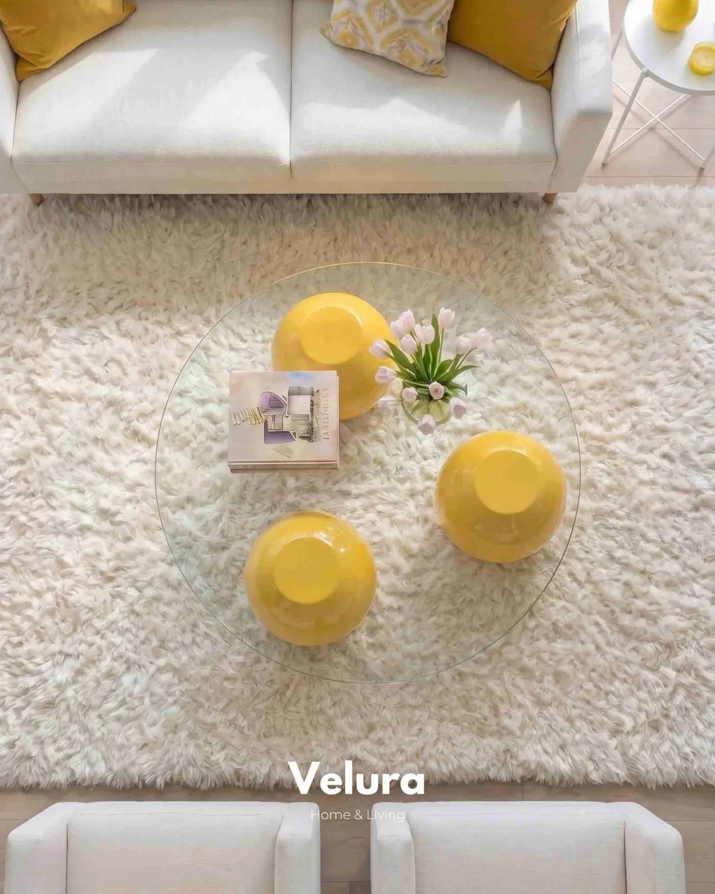 Modern Salon İçin Sarı Yuvarlak Şeffaf Cam Orta Sehpa