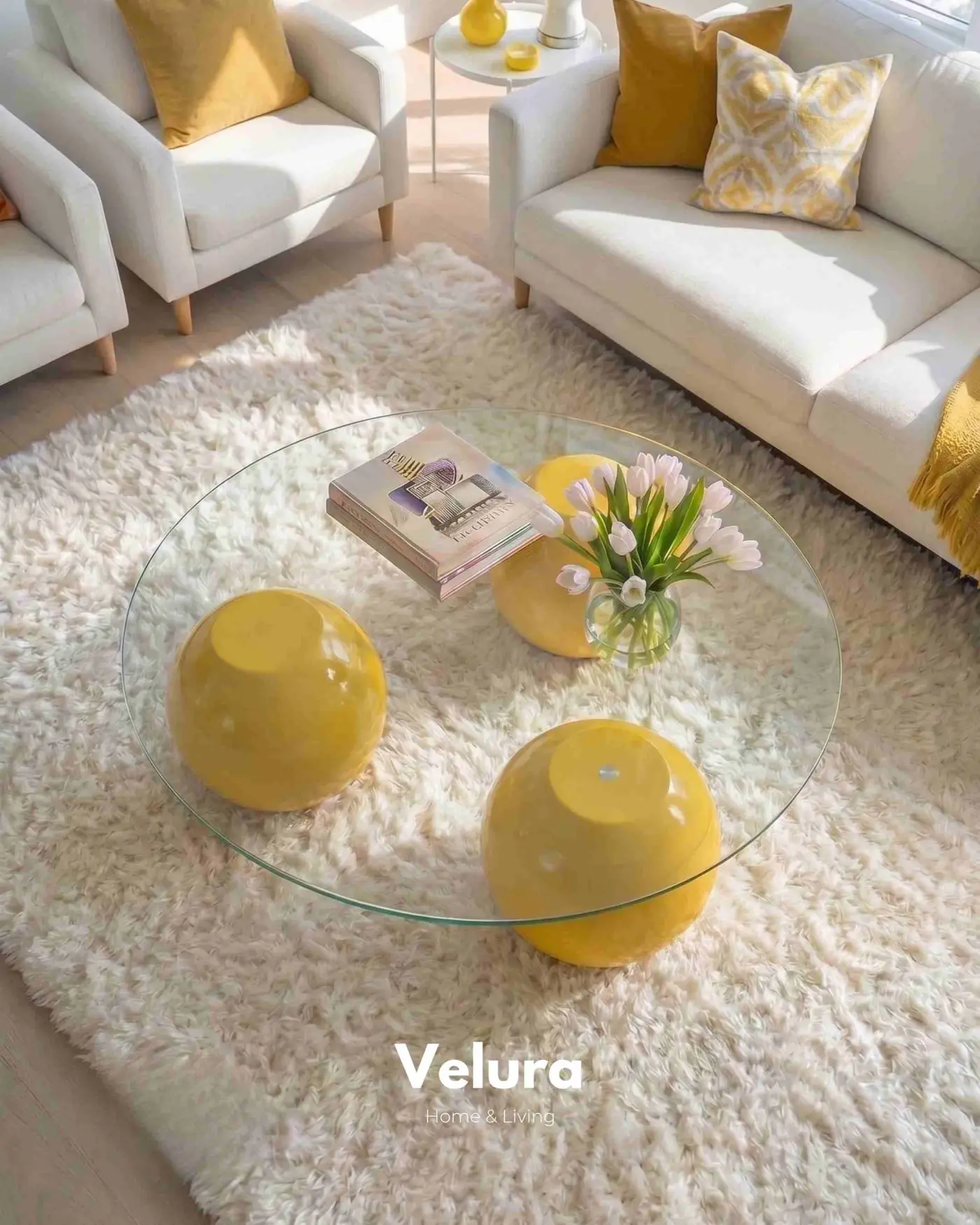 Modern Salon İçin Sarı Yuvarlak Şeffaf Cam Orta Sehpa
