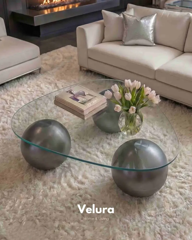Küre Orta Sehpa - Silver - Üçgen - Şeffaf Cam