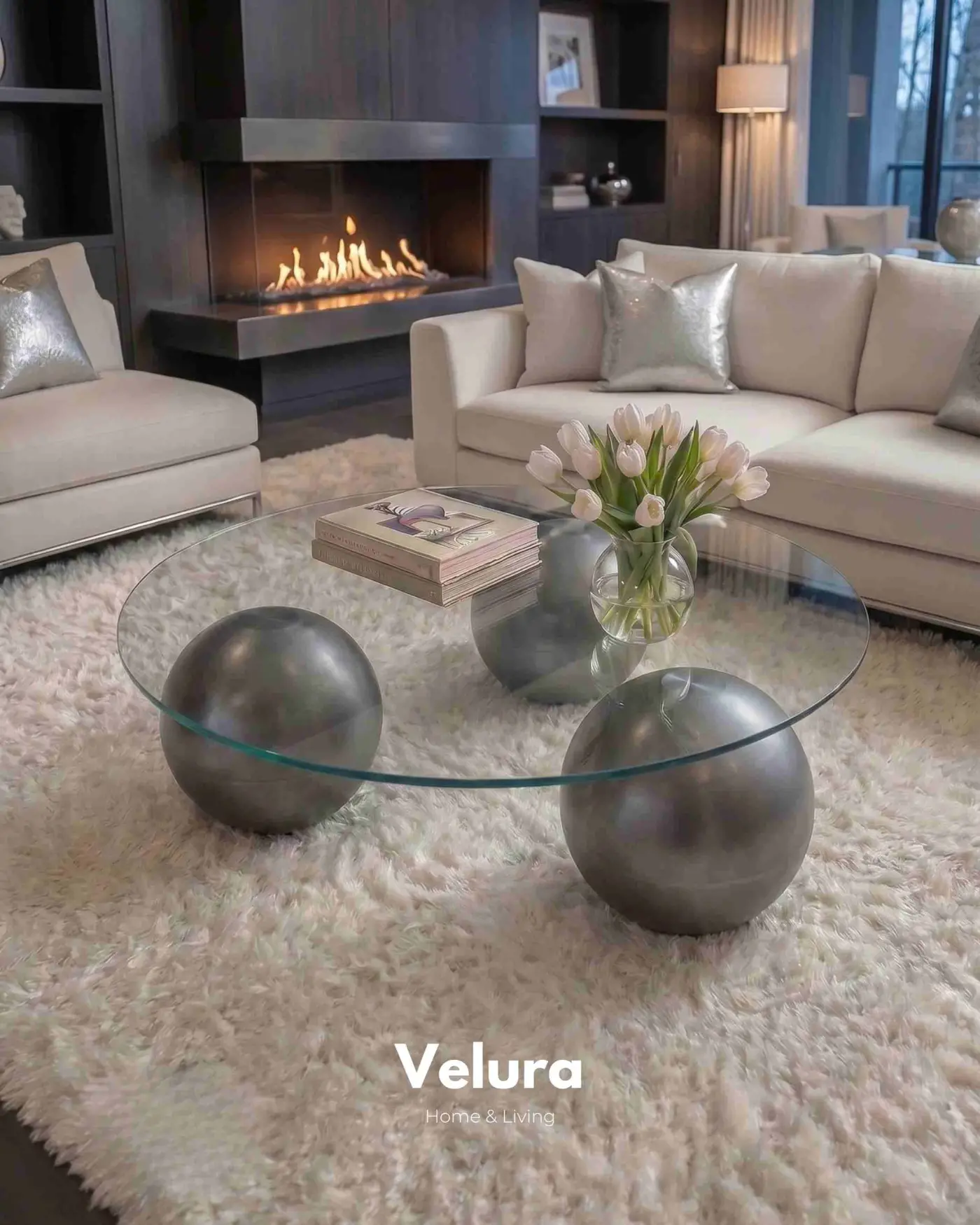 Modern Salon İçin Silver Yuvarlak Şeffaf Cam Orta Sehpa