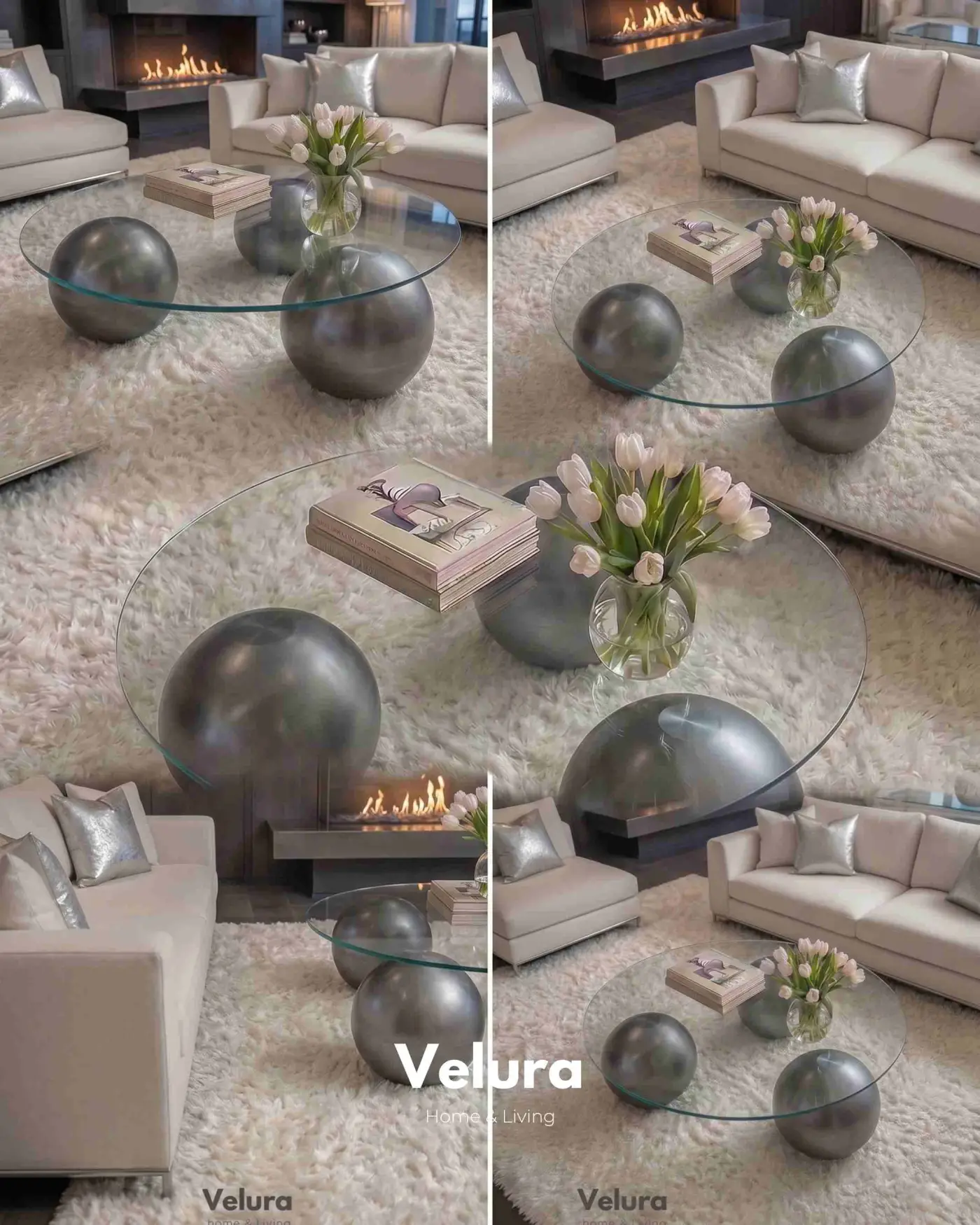 Modern Salon İçin Silver Yuvarlak Şeffaf Cam Orta Sehpa