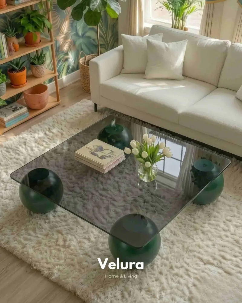 Küre Orta Sehpa - Yeşil - Kare - Füme Cam