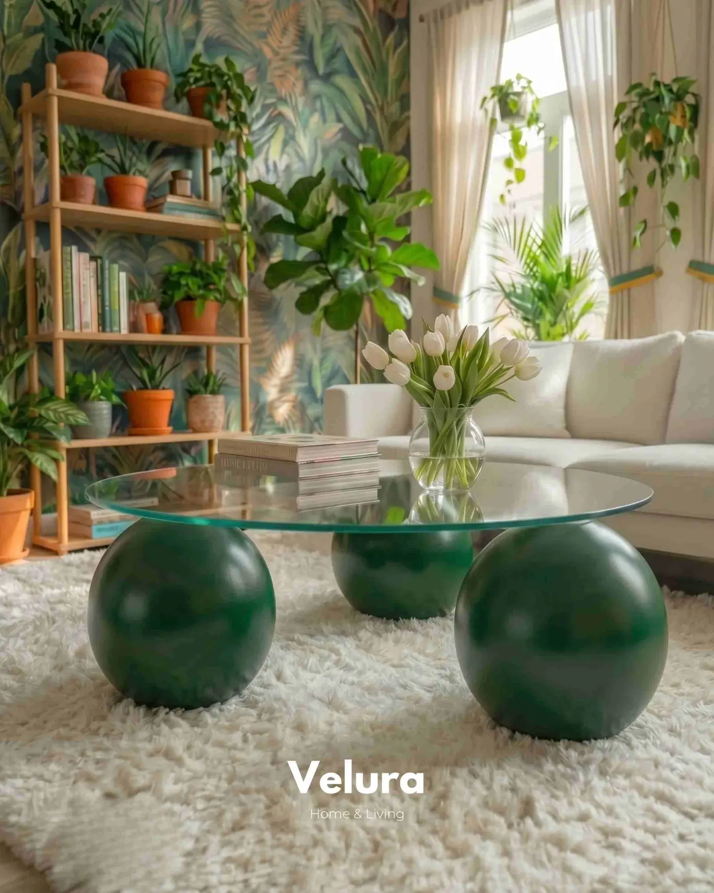 Modern Salon İçin Yeşil Yuvarlak Şeffaf Cam Orta Sehpa