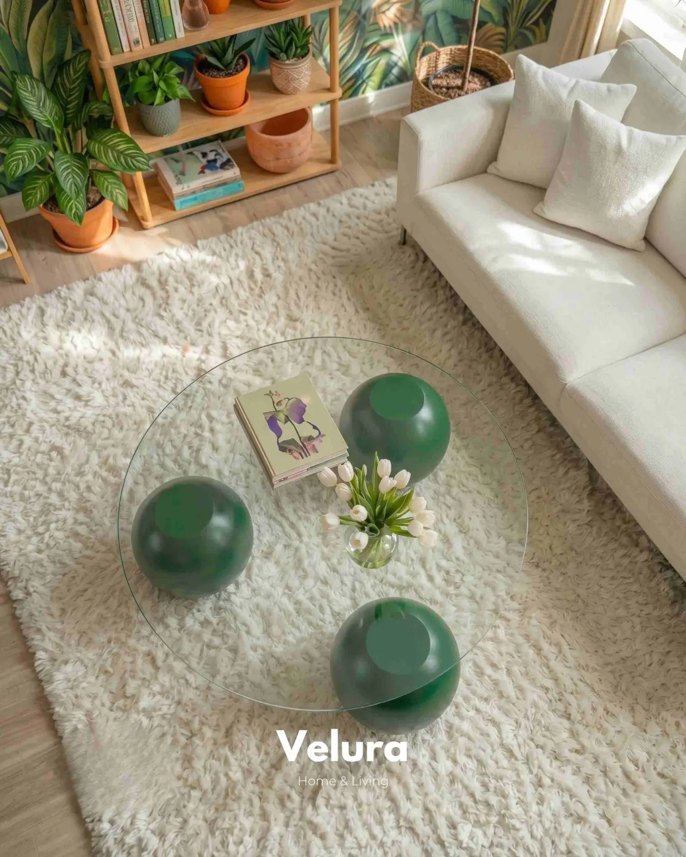 Modern Salon İçin Yeşil Yuvarlak Şeffaf Cam Orta Sehpa