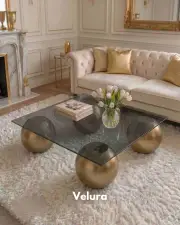 Küre Orta Sehpa - Gold - Kare - Füme Cam