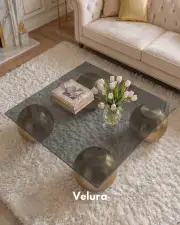 Küre Orta Sehpa - Gold - Kare - Füme Cam