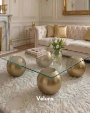 Küre Orta Sehpa - Gold - Kare- Şeffaf Cam