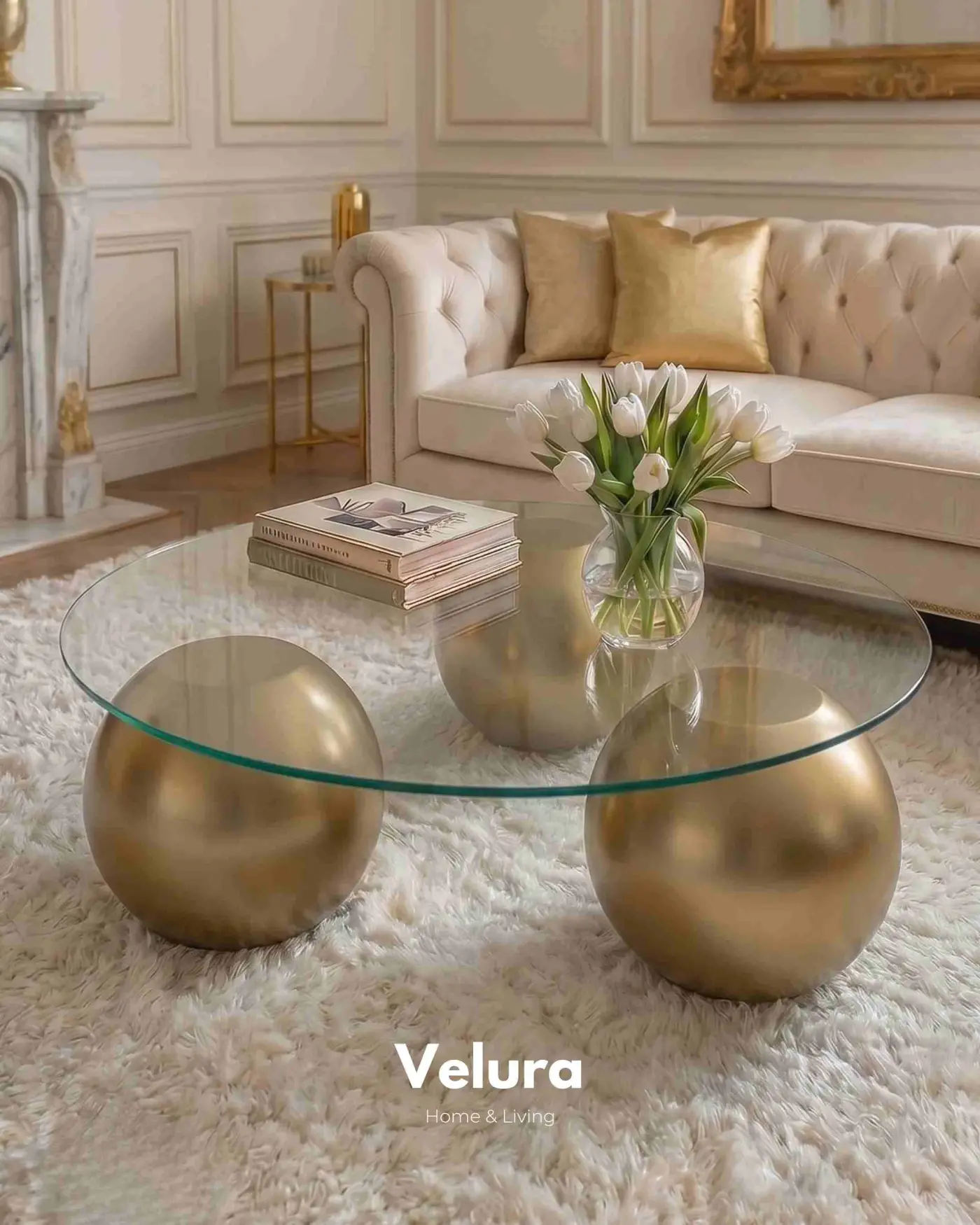 Modern Salon İçin Gold Yuvarlak Şeffaf Cam Sehpa