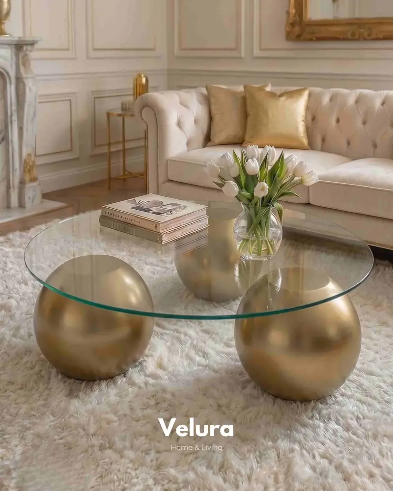 Küre Orta Sehpa - Gold - Yuvarlak Şeffaf Cam