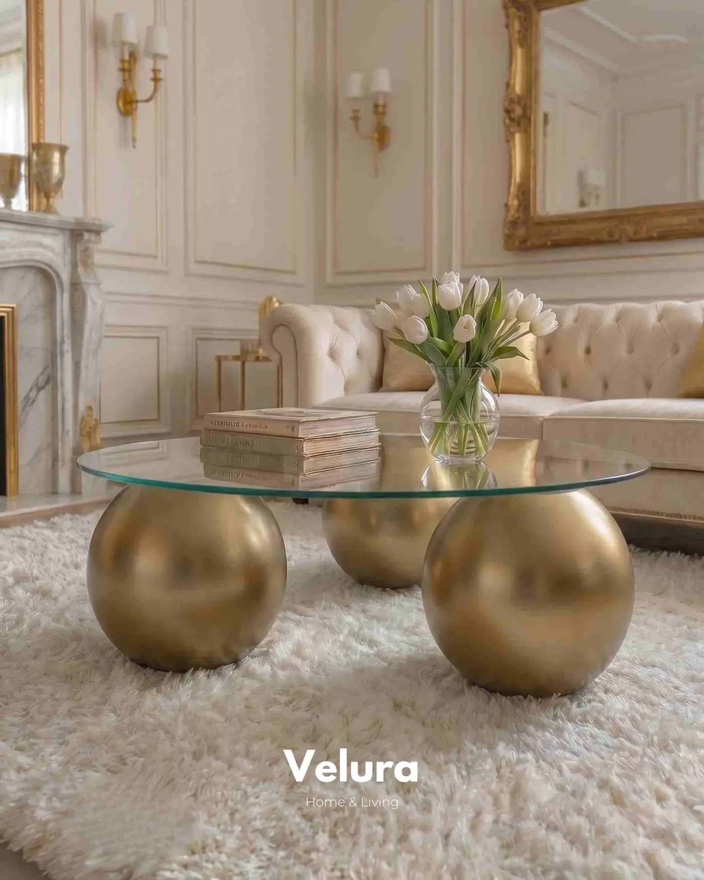 Modern Salon İçin Gold Yuvarlak Şeffaf Cam Sehpa