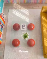 Küre Orta Sehpa - Kırmızı - Kare - Şeffaf Cam
