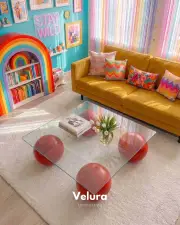 Küre Orta Sehpa - Kırmızı - Kare - Şeffaf Cam