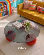 Küre Orta Sehpa - Kırmızı - Yuvarlak Füme Cam