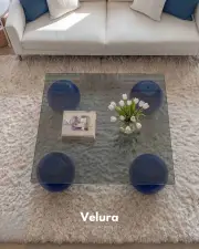 Küre Orta Sehpa - Mavi - Kare - Füme Cam