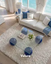 Küre Orta Sehpa - Mavi - Kare - Şeffaf Cam