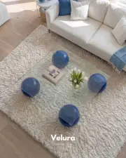 Küre Orta Sehpa - Mavi - Kare - Şeffaf Cam