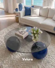 Küre Orta Sehpa - Mavi - Yuvarlak Füme Cam