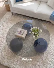 Küre Orta Sehpa - Mavi - Yuvarlak Füme Cam