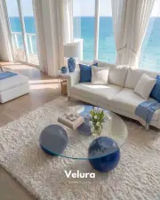 Küre Orta Sehpa - Mavi - Yuvarlak Şeffaf Cam