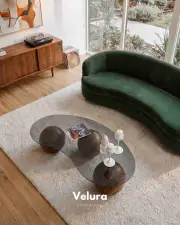 Küre Orta Sehpa - Amerikan Ceviz Kaplama - Fasulye - Füme Cam