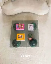 Küre Orta Sehpa - Jungle Mermer - Kare - Füme Cam