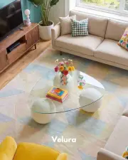 Küre Orta Sehpa - Krem Top - Üçgen - Şeffaf Cam