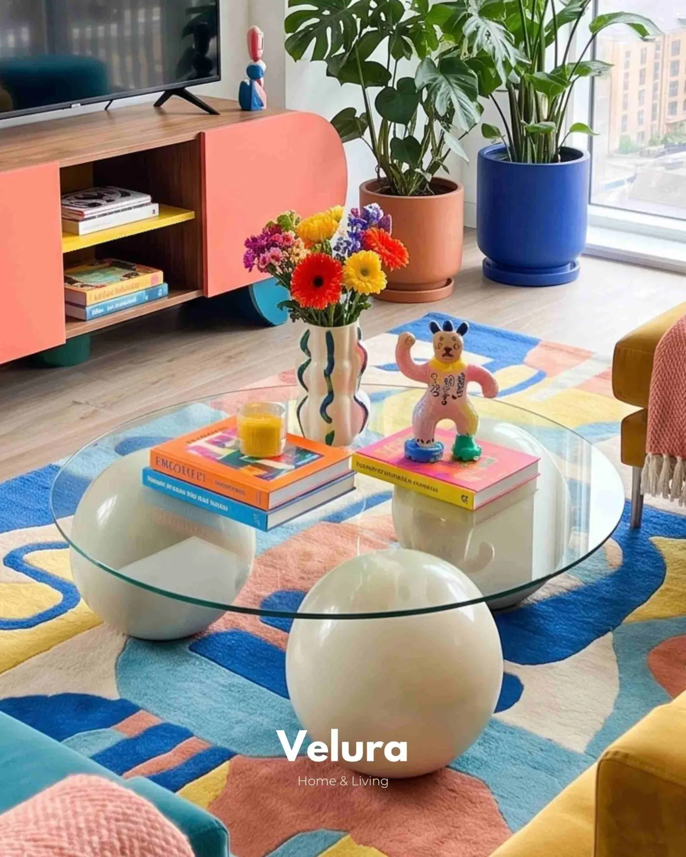 Küre Orta Sehpa Krem Top Yuvarlak Şeffaf Cam