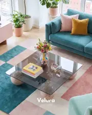 Küre Orta Sehpa - Pleks Mermer - Kare - Füme Cam