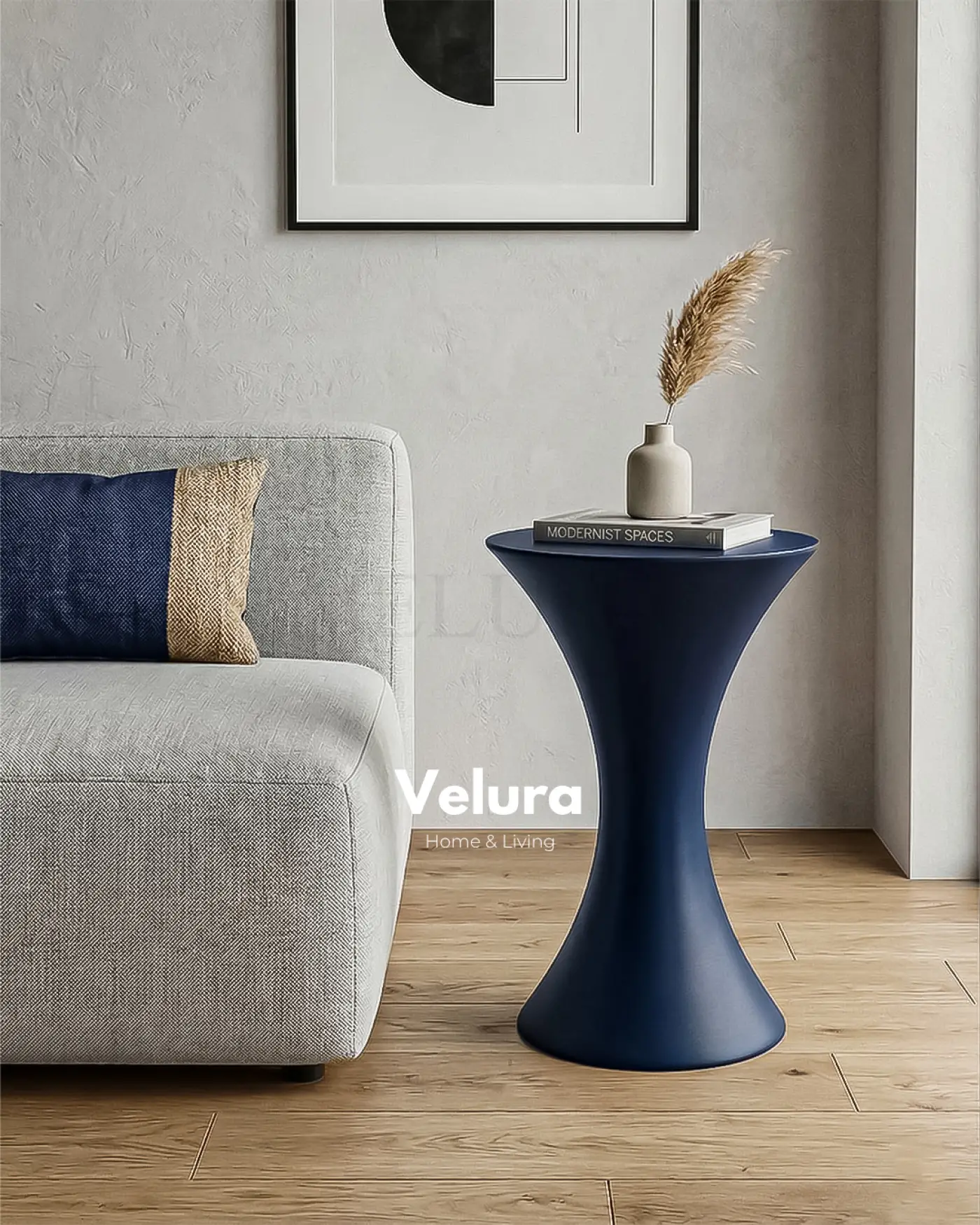 Lacivert renkli Dante Yan Sehpa oval gövde formuyla salon dekorasyonu için sehpa