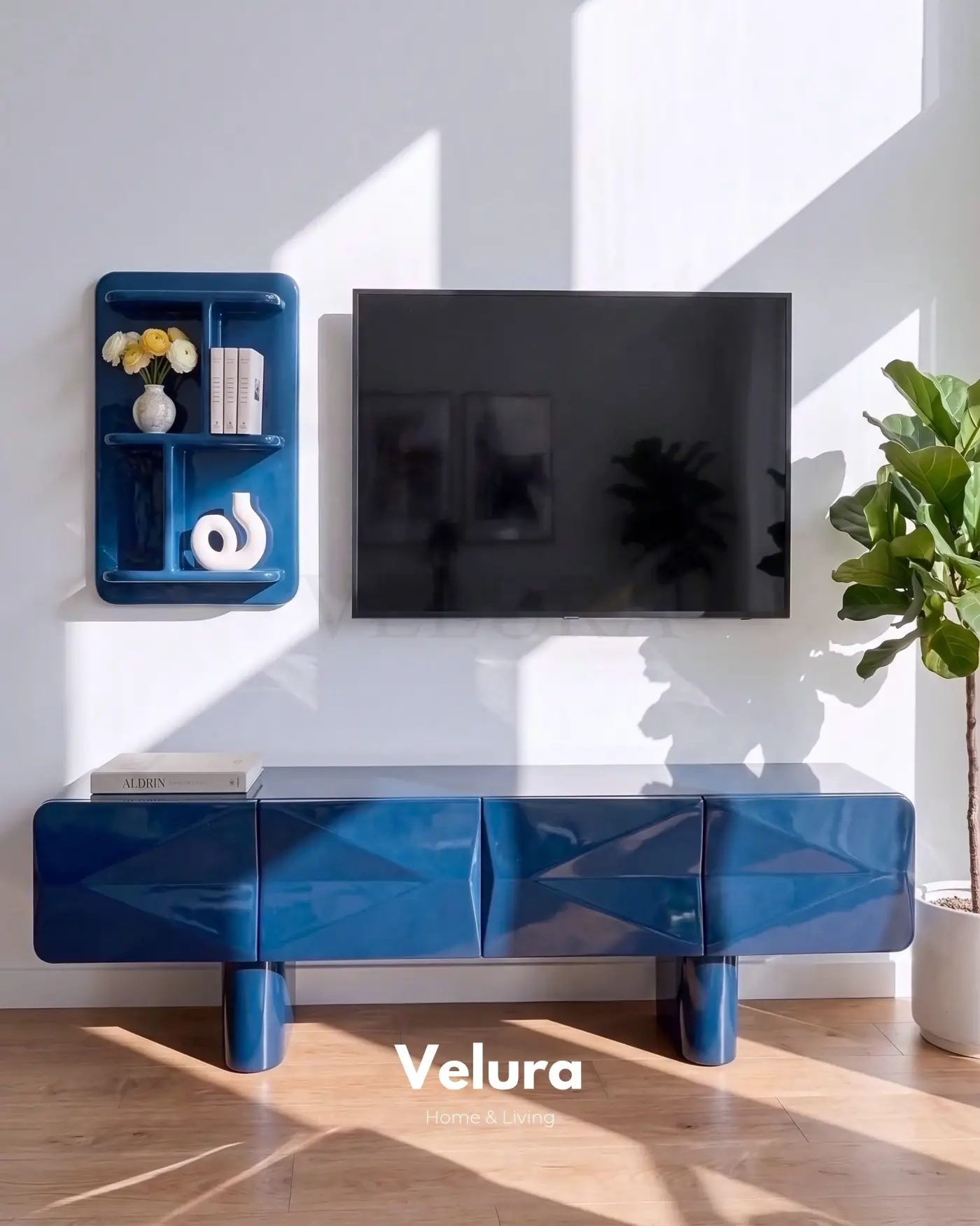 Lura mavi boyalı MDF modern TV ünitesi