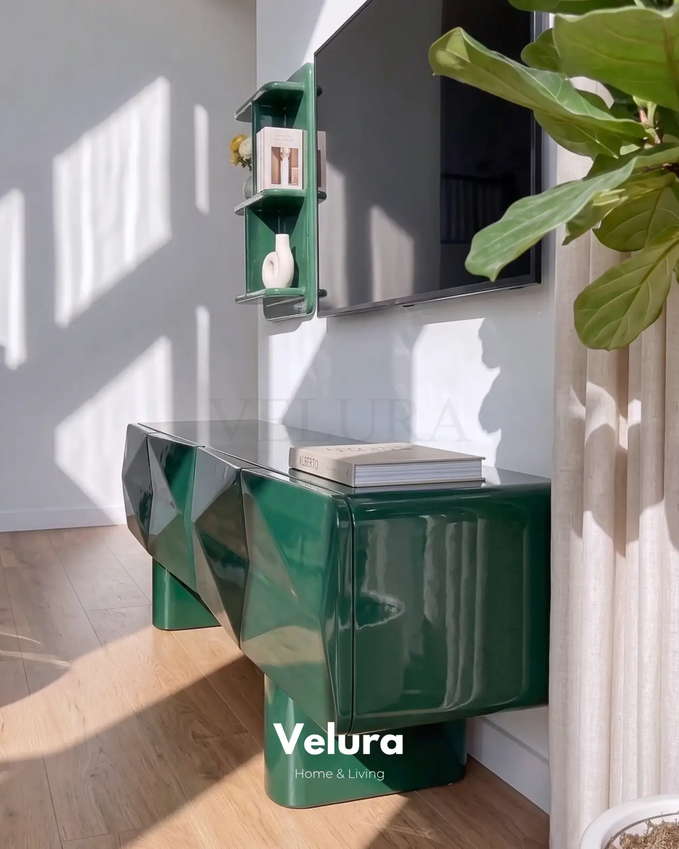 Modern salonda yeşil Lura televizyon ünitesi