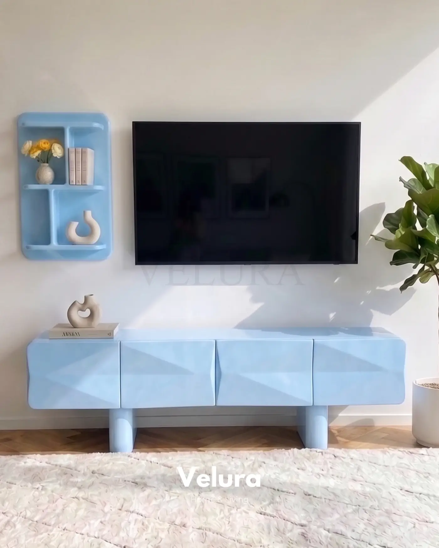 Lura açık mavi modern MDF TV ünitesi